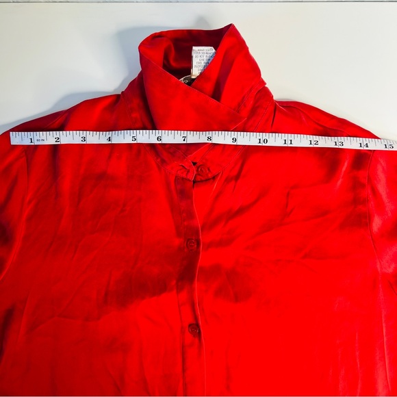 Casual Corners Red 100% Silk Button Down Shirt Size 8 - Picture 11 of 11